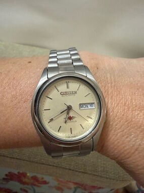Citizen Silver Men's Watch with Cream Dial and Day-Date